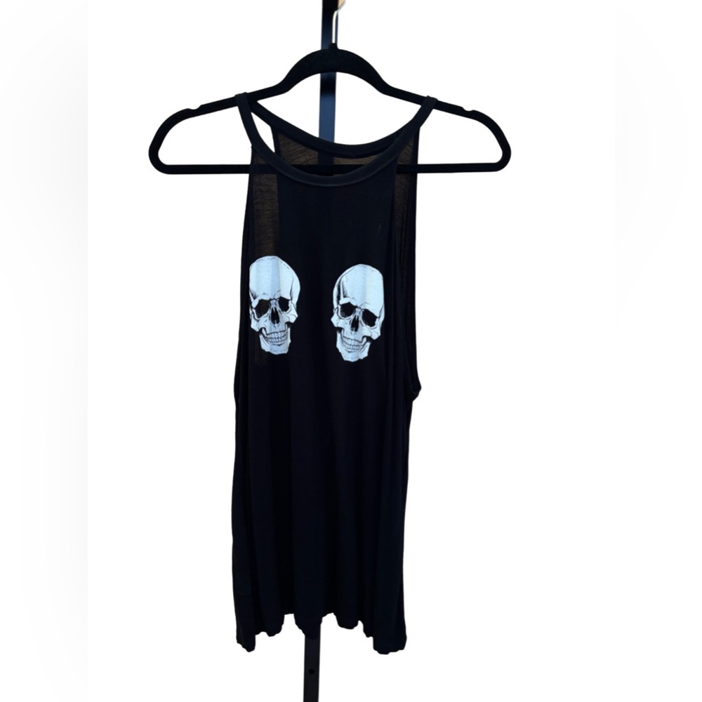 Source Unknown Black Tank Top with White Skull Prints